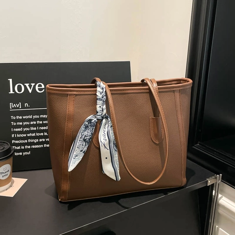 Borsa Tote Da Donna In Pelle PU Con Trama Di Litchi Grande Capacità Con Sciarpa Di Seta Orecchini Borsa A Tracolla