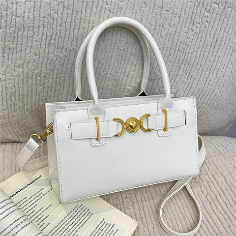 Women's Elegant PU Leather Shoulder Bag Retro Heart Buckle Crossbody Handbag Square Commute Office Top Handle Bag