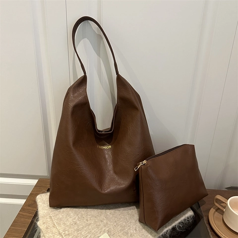 Bolso Tote de Cuero PU de Gran Capacidad Minimalista Con Bolsa Bolso de Hombro Casual para Mujer Color Sólido Moda Bolso Hobo de Axila