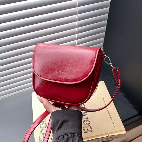 Borsa a Tracolla a Sella in Pelle PU Lucida Vintage da Donna Borsa a Tracolla a Tinta Unita alla Moda Borsa Urbana Versatile