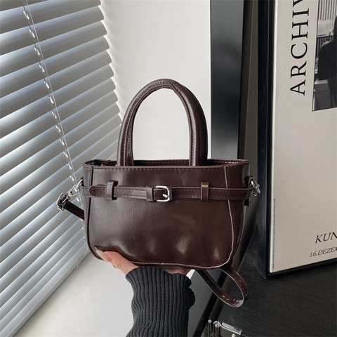 Borsa Piccola Quadrata in Pelle PU Minimalista Vintage per Donna Borsa a Tracolla Portatile in Tinta Unita alla Moda con Cuciture