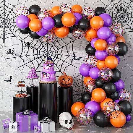 Halloween Balloon Garland Arch Latex Black Purple Orange Confetti Balloons Party Decorations Festive Background