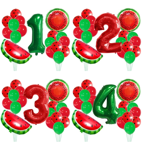 Kit de Décoration de Fête d'Anniversaire Thème Pastèque Ballons en Aluminium Latex Forme de Fruit Nombre Décoration Fête