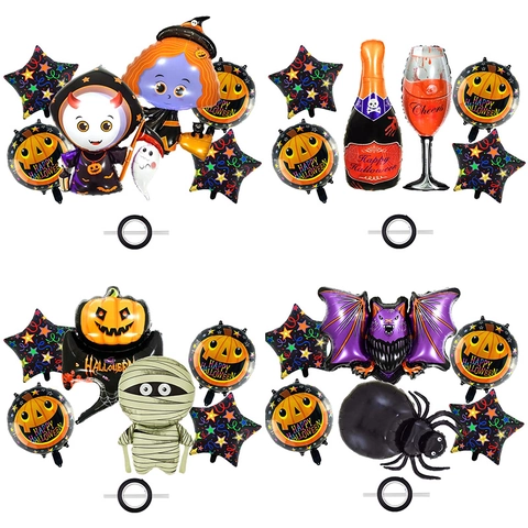 Halloween Aluminum Foil Balloons Assorted Cartoon Ghost Witch Bat Pumpkin Spider Skull Shapes Festive Party Decoration