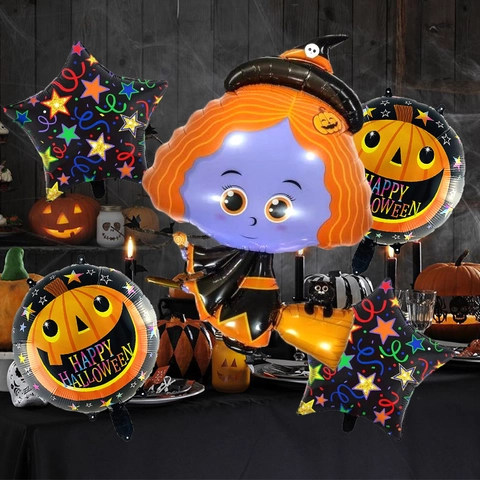 Halloween Aluminum Foil Balloons Assorted Cartoon Ghost Witch Bat Pumpkin Spider Skull Shapes Festive Party Decoration
