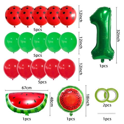 Kit de Décoration de Fête d'Anniversaire Thème Pastèque Ballons en Aluminium Latex Forme de Fruit Nombre Décoration Fête