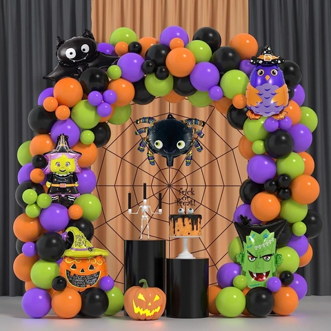 Halloween Balloon Arch Garland Latex Foil Balloons Pumpkin Spider Bat Theme Party Decoration Supplies