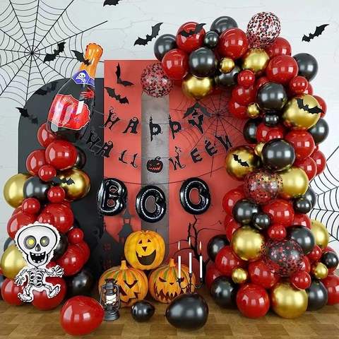 Ghirlanda Arco Palloncini Halloween Palloncini Lattice Alluminio Banner Happy Halloween Boo Teschio Bottiglia Adesivi Pipistrello Decorazione