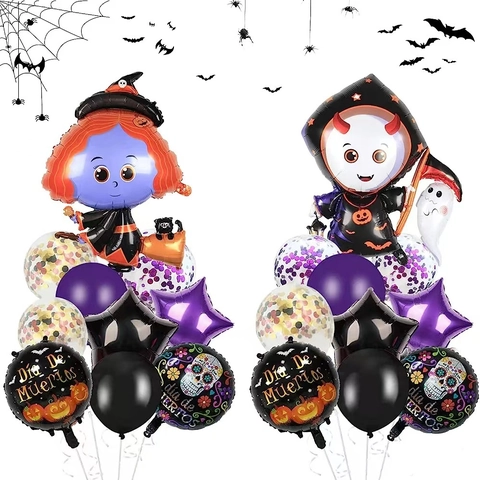 Halloween Día De Muertos Balloons Aluminum Foil Latex Witch Grim Reaper Skull Star Confetti Party Decorations Novelty