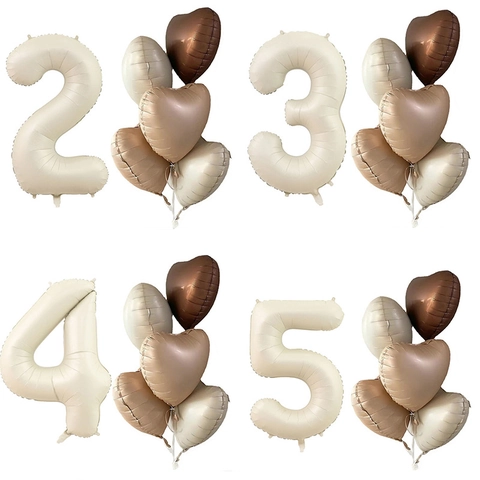 Palloncini In Alluminio Con Numeri Bianco Crema E Cuore Per Decorazioni Di Festa Compleanno Toni Della Terra Morandi