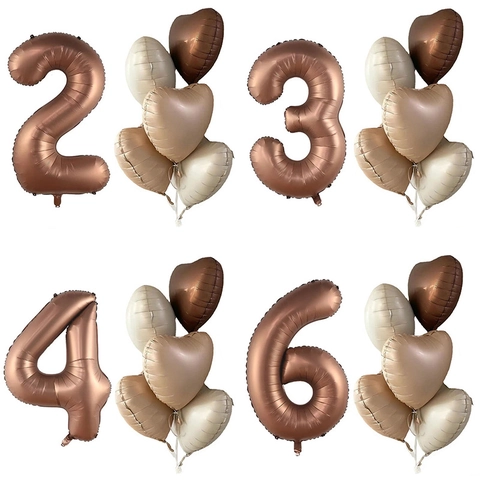 Juego de Globos de Papel de Aluminio con Número de 40 Pulgadas Marrón Chocolate Retro Con Globos de Corazón de 18 Pulgadas