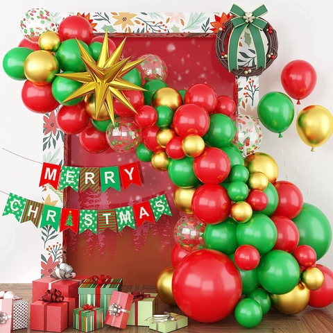 Ghirlanda Di Palloncini Di Natale Lattice Alluminio Rosso Verde Oro Coriandoli Banner Merry Christmas Decorazioni Festa
