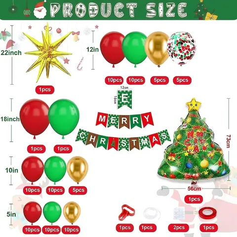Ghirlanda Di Palloncini Di Natale Lattice Alluminio Rosso Verde Oro Coriandoli Banner Merry Christmas Decorazioni Festa