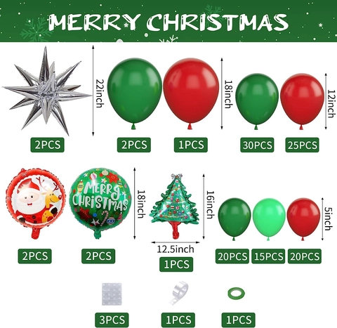 Red Green Christmas Balloon Garland Arch Kit With Santa Claus Star Christmas Tree Foil Balloons For Festive Party Home Decor