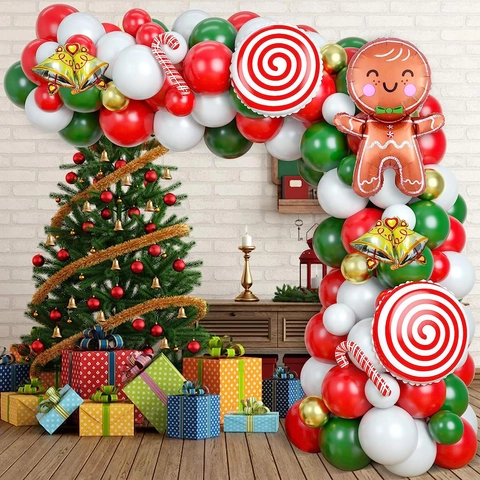 Arco Ghirlanda Palloncini Natale Omino Zenzero Bastoncino Zucchero Campana Alluminio Lattice Decorazione Festa