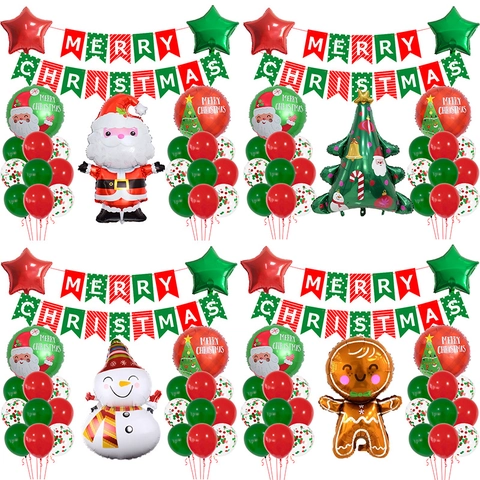 Décoration de Fête de Noël Père Noël Bonhomme de Pain d'Épice Ballons en Aluminium Bannière Merry Christmas Maison