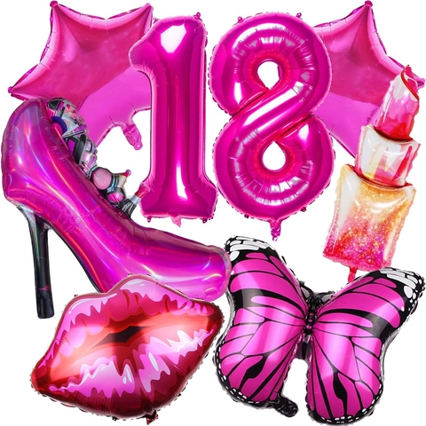Ballons En Aluminium Rouge Rose Talons Hauts Lèvres Rouge À Lèvres Décoration Pour Fête D'Anniversaire De Fille Célébration Ballon Métallique Accessoires Photo