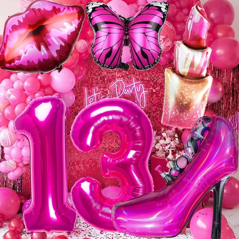 Ballons En Aluminium Rouge Rose Talons Hauts Lèvres Rouge À Lèvres Décoration Pour Fête D'Anniversaire De Fille Célébration Ballon Métallique Accessoires Photo