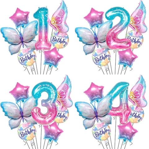Schmetterling Geburtstag Luftballons Aluminiumfolie Farbverlauf Nummer Stern Rund Happy Birthday Für Babyparty Dekoration