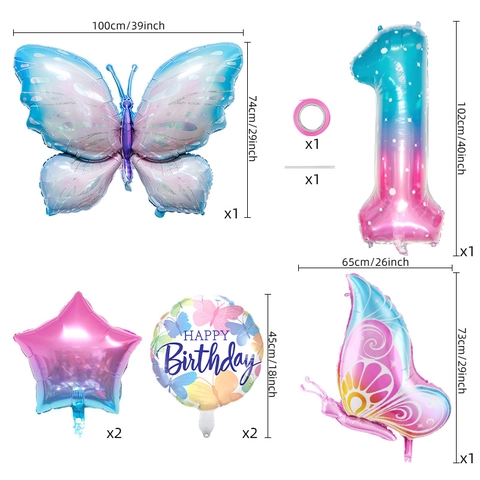 Schmetterling Geburtstag Luftballons Aluminiumfolie Farbverlauf Nummer Stern Rund Happy Birthday Für Babyparty Dekoration
