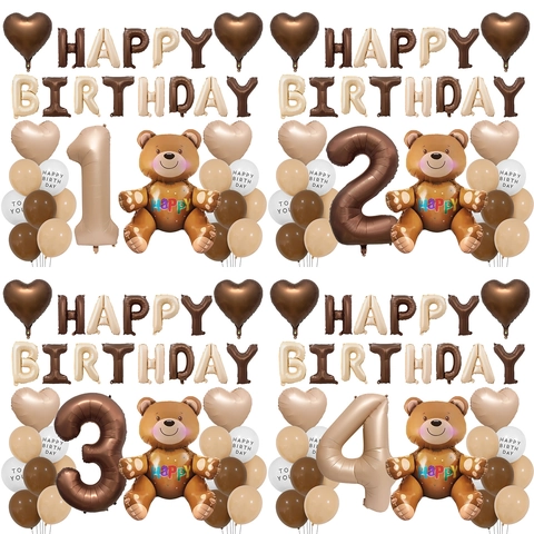 Globo Oso De Peluche Número Chocolate Caramelo Para Decoración Fiesta Cumpleaños Globos De Látex Y Papel Aluminio Estilo Crema