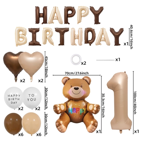 Globo Oso De Peluche Número Chocolate Caramelo Para Decoración Fiesta Cumpleaños Globos De Látex Y Papel Aluminio Estilo Crema