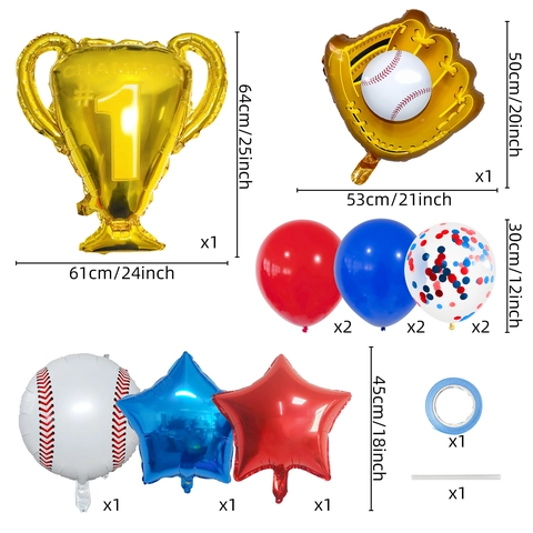 Sports Theme Balloon Set Champion Trophy Soccer Basketball Baseball Rugby Foil Balloons For Victory Celebration Birthday Party Decor