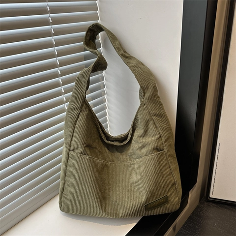 Bolso de Hombro de Pana de Nylon de Gran Capacidad para Mujer Urbano Casual Color Sólido Bolso Hobo Tote de Tela Suave Cruzado