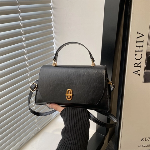 Damen Vintage PU Leder Kleine Quadratische Tasche Exquisite Goldene Drehverschluss Umhängetasche Mode Handtasche