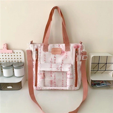 Borsa A Tracolla Con Stampa Calligrafia Cinese E Finestra Trasparente In Tessuto Oxford Per Donne E Studenti