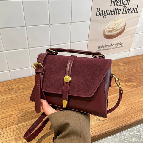 Borsa a Spalla da Donna Retro in Pelle PU Patchwork Piccola Borsa Quadrata Vintage Con Hardware Dorato Borsa a Tracolla