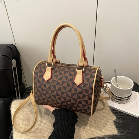 Geometrisches Dreieck Muster Boston Tasche Kunstleder Handtasche Mit Griff Und Abnehmbarem Gurt Für Damen