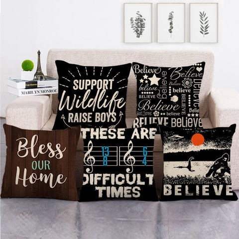 Linnen Decoratieve Kussensloop Vierkante Kussenhoes Engelse Letter Zegen Citaat Voor Sofa Huis Decoratie Landelijke Stijl