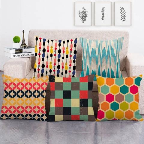 Fundas De Cojín Con Patrón Geométrico Lino Abstracto Cuadros Funda De Almohada Cuadrada Para Sofá Sala Decorativa