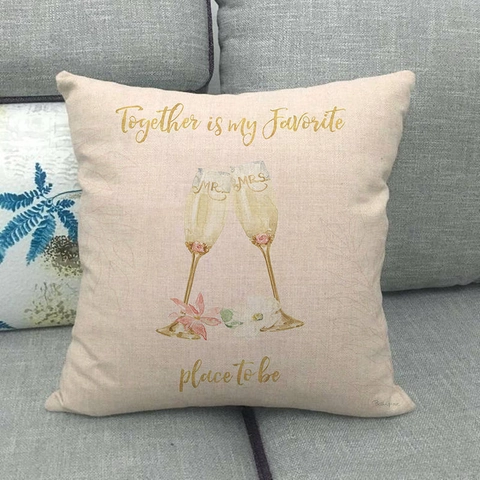 Linen Cotton Blend Wedding Anniversary Decorative Pillowcase Square Cushion Cover Flower Heart Pattern Together Love Gift