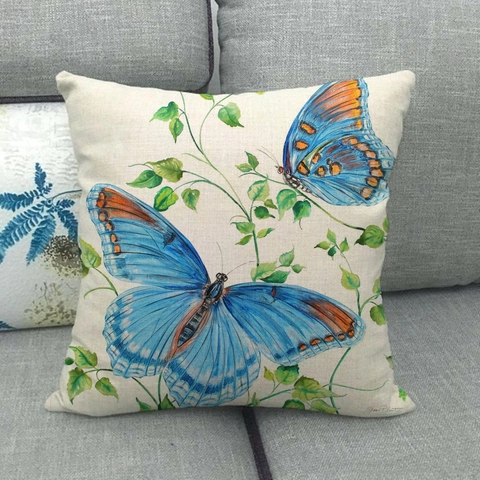 Funda De Cojín De Lino Con Patrón De Mariposa Y Flor Decorativa Cuadrada Para Sofá Sala De Estar Hogar Vintage