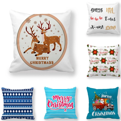 Christmas Peach Skin Polyester Throw Pillowcase Decorative Square Cushion Cover For Sofa Holiday Party Home Decor