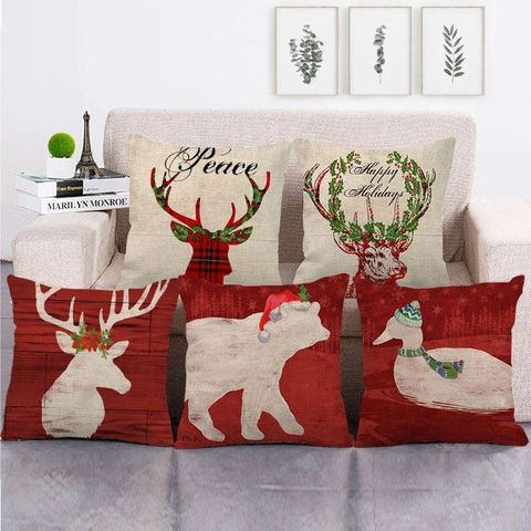 Kerst Kussenhoezen Linnenmix Decoratieve Kussenslopen Rendier Ijsbeer Rustieke Kerstdecoratie Voor Bank Woonkamer