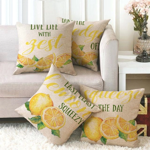Fodera per Cuscino in Lino Moderna Minimalista Frutta Limone Federa Decorativa Quadrata per Divano Soggiorno Casa