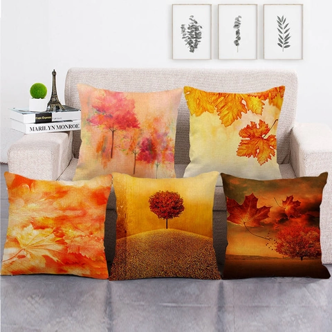 Fodera Per Cuscino In Lino Con Foglie Di Acero Autunnale Federa Quadrata Decorativa Per Divano Soggiorno Paesaggio