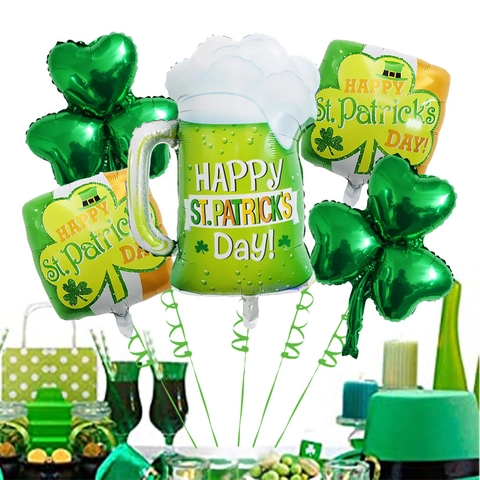 Globos de Aluminio Día de San Patricio Trébol Verde Jarra de Cerveza Banner Lucky Decoración Para Fiesta Hogar