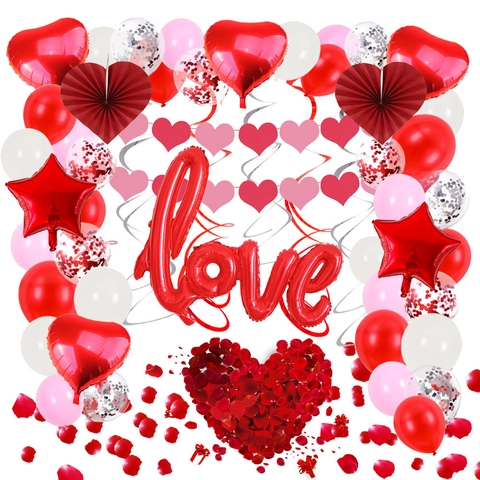 Palloncini San Valentino Con Cuore Stella In Alluminio E Palloncini In Lattice Lettera Amore Petali Fiori Matrimonio Romantico