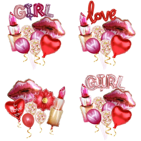 Valentine's Day Balloon Decoration Set Aluminum Foil Lipstick Lips Heart Shape Latex Balloons For Wedding Birthday Party Decor