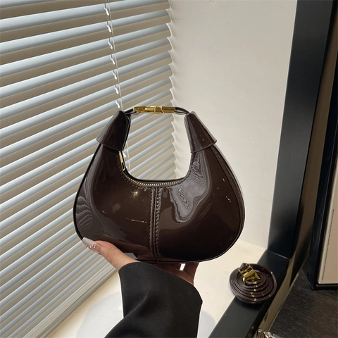 Borsa Hobo a Mezzaluna in Vernice Lucida di Nicchia Francese per Donna Minimalista Borsa a Tracolla Sottobraccio Moda