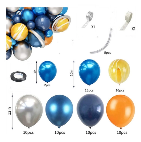 Kit de Arco de Globos para Fiesta Temática de Astronauta Espacial con Globos de Helio de Cohete y Luna Látex Azul Naranja