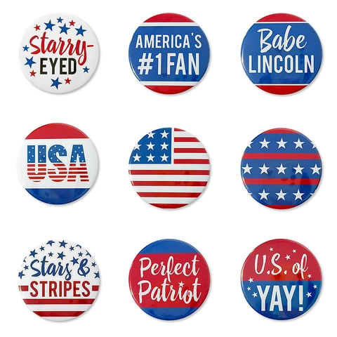 Patriotic US Independence Day Round Tinplate Badge Pin American Flag Stars Stripes Button Pin For July 4th Party Decoration