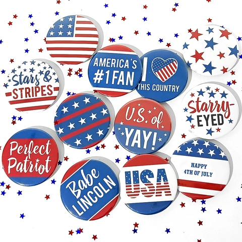 Patriotic US Independence Day Round Tinplate Badge Pin American Flag Stars Stripes Button Pin For July 4th Party Decoration