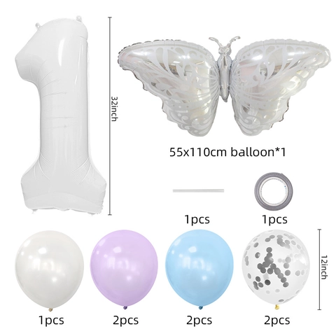Butterfly Digital Balloon Foil And Latex Sequin Birthday Party Decoration Macaron Color Dreamy Celebration