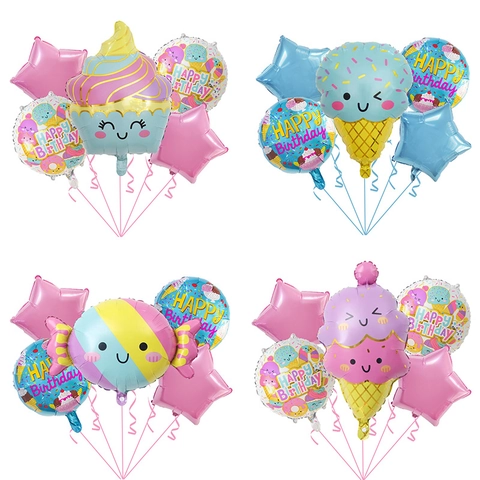 Ice Cream Candy Donut Cupcake Star Aluminum Foil Balloons Macaron Colors For Birthday Party Decoration Novelty Smiley Face