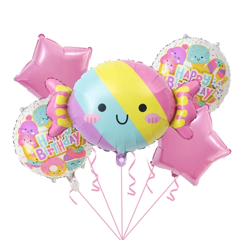 Ice Cream Candy Donut Cupcake Star Aluminum Foil Balloons Macaron Colors For Birthday Party Decoration Novelty Smiley Face